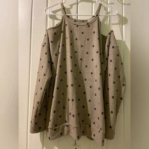 Beige polka-dot cold shoulder sweater-small NWT
